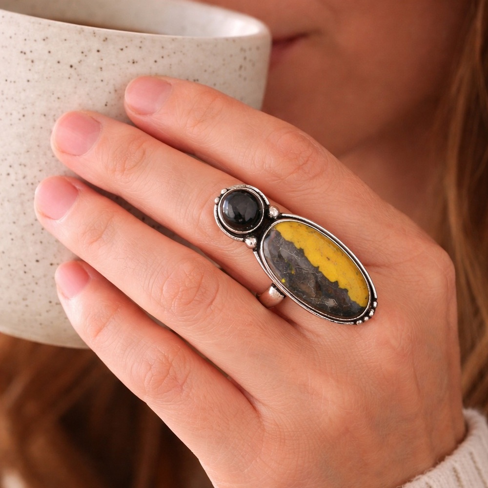 Statement Bumblebee Agate Ring 💛✨ marked 925